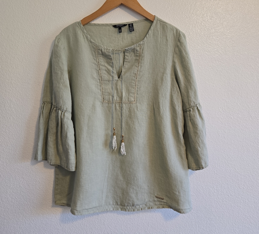 Ellen Tracy Light Green Blouse with Tassel Accents
